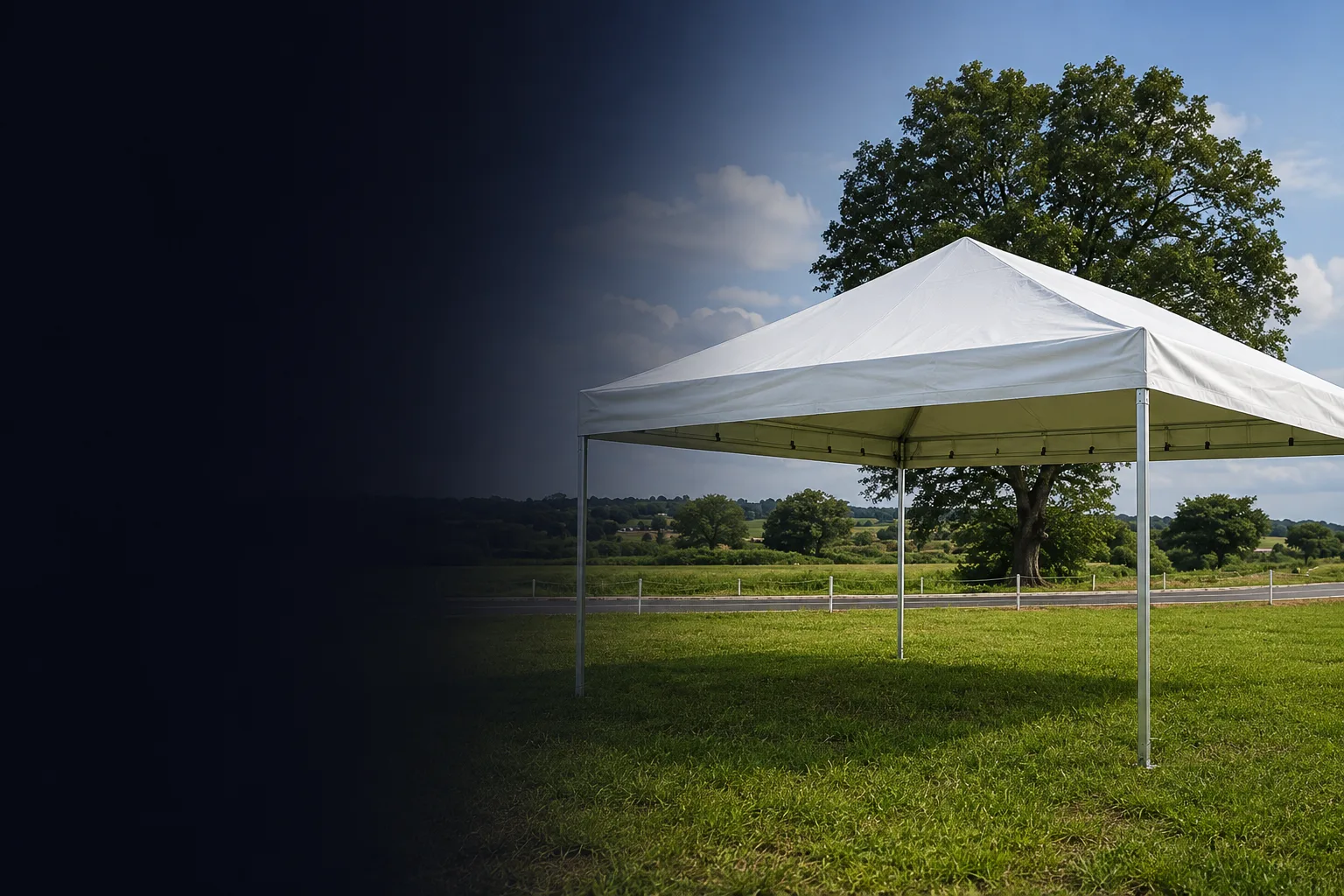 Tenda piramidal da AML montada em área aberta
